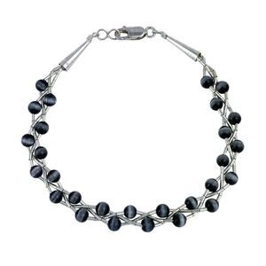Cone Tip Braided Black Cat's Eye Bracelet | Sterling Liquid Silver 925 | 7.75"